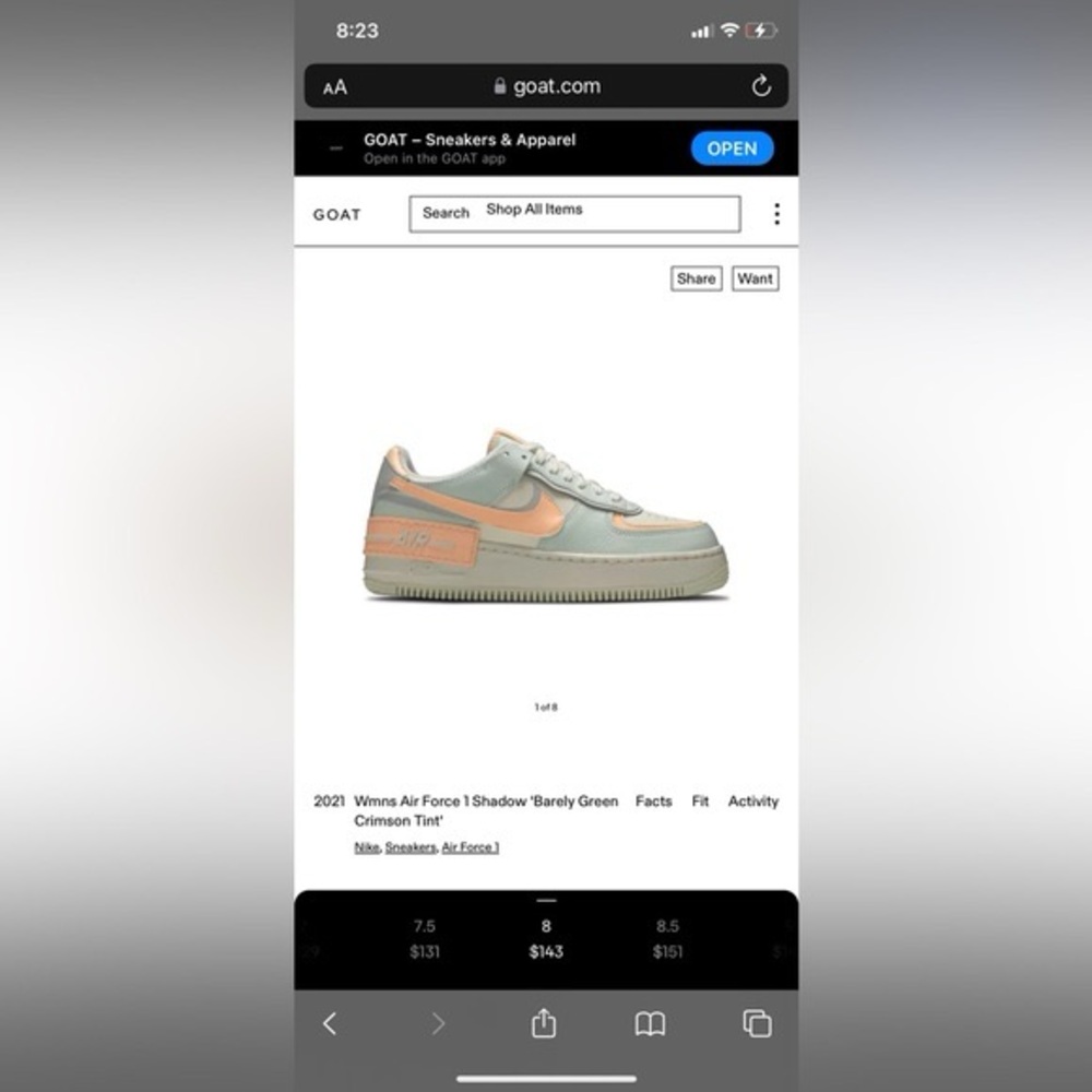 Nike Air Force 1 AF1 Shadow "Barely Green/Crimson Tint" sneakers - women's 9